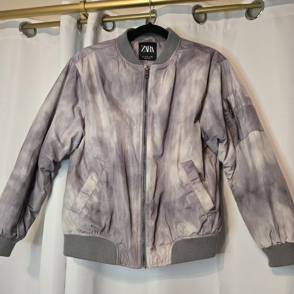Zara Gray Bomber Jacket with Tie-Dye Effect